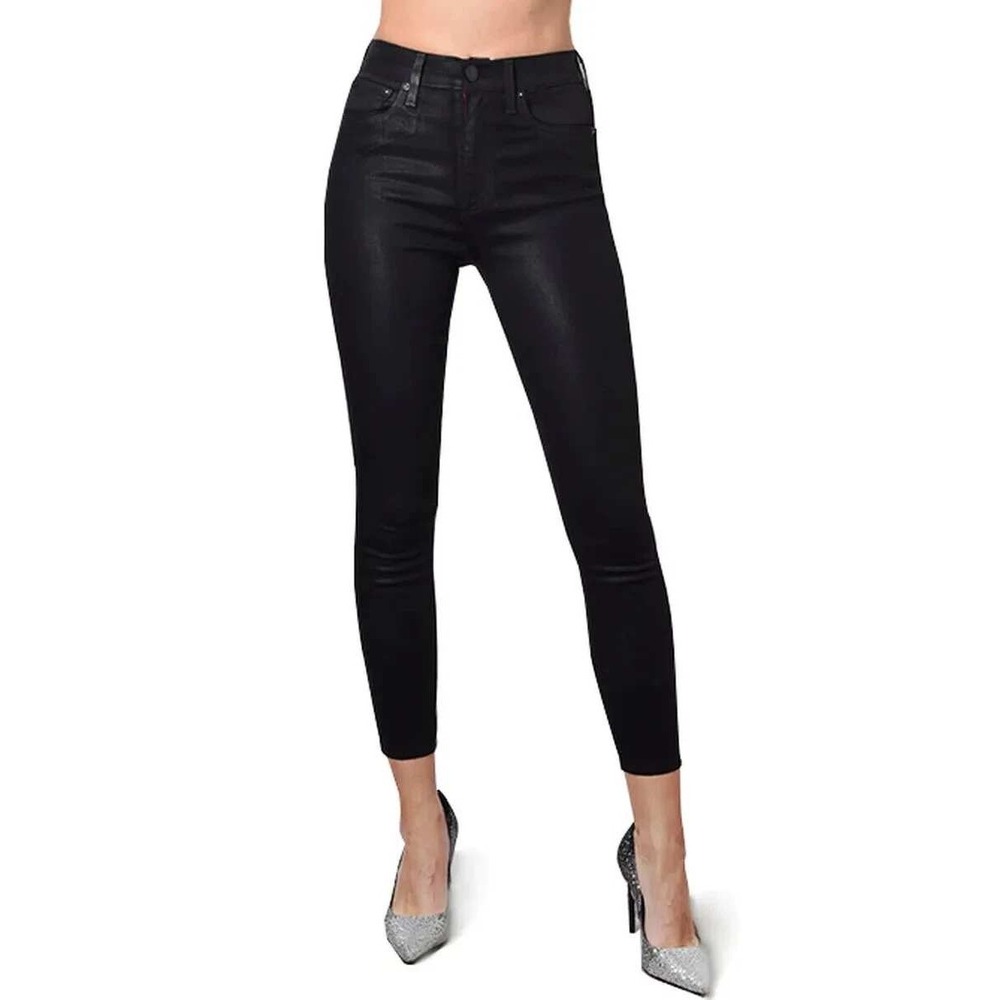 Alice + Olivia Jeans Good High Rise Ankle Skinny Coated Black Jeans Size 26